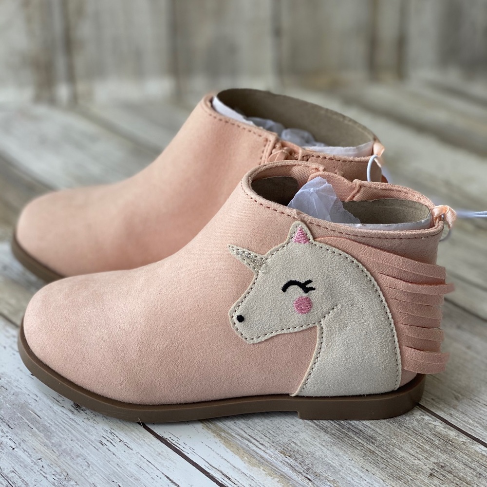 NWT Old Navy Faux Pink Suede Unicorn Fringe Boots
